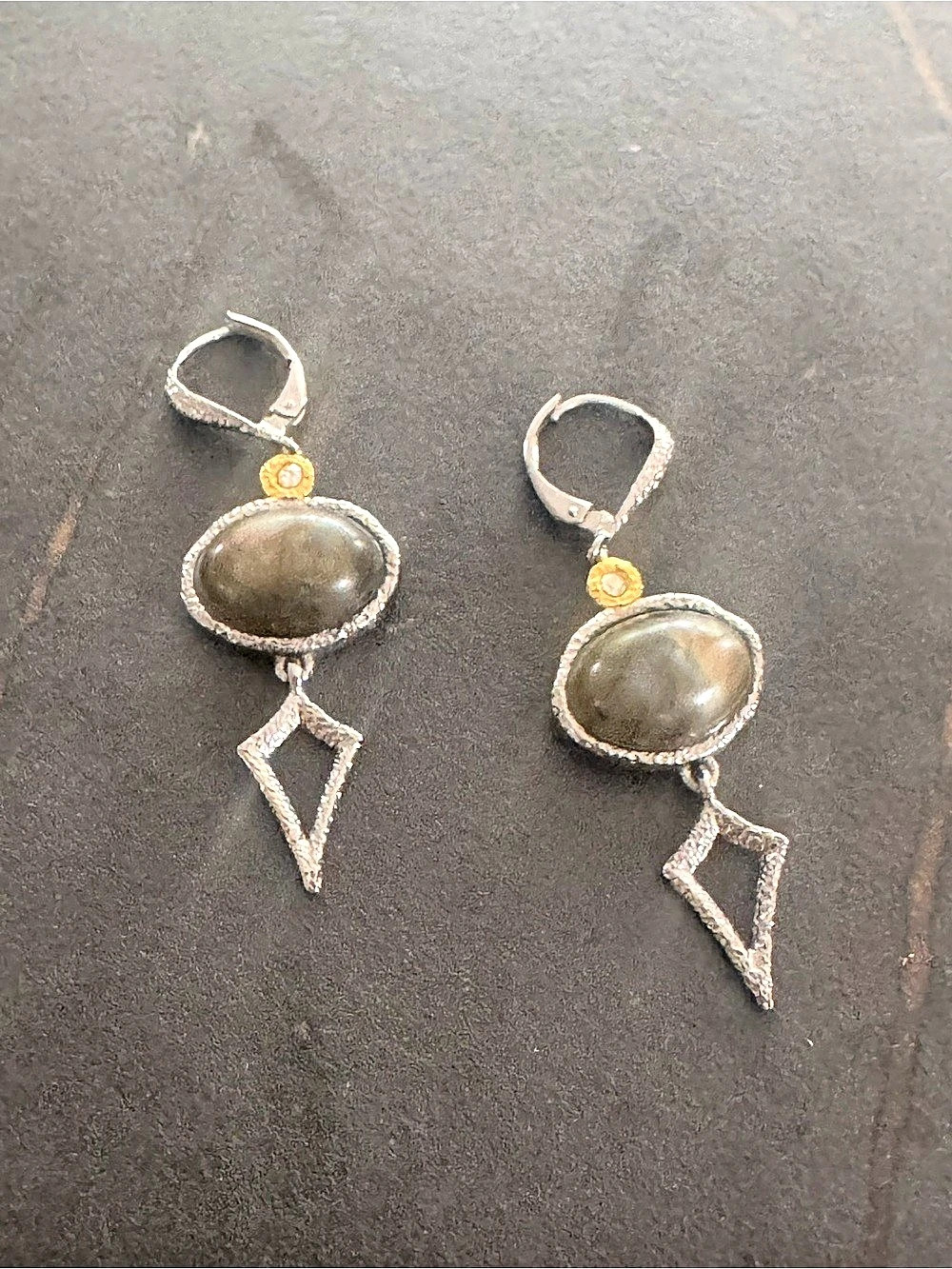 Alexis Bittar Gray Stone Geometric Drop Earrings – Two Tone